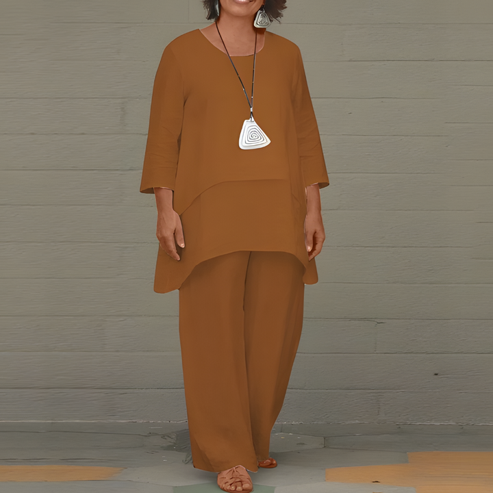 Women's Stylish 2-piece Linen Set With Loose Top And Wide-leg Pants