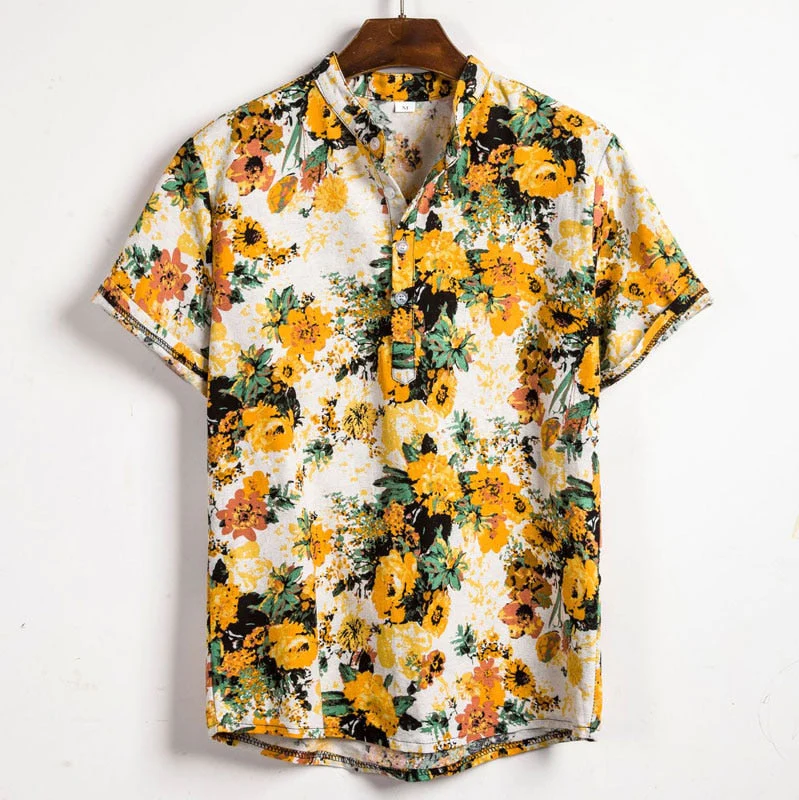 Men's Floral Summer Shirt With Short Sleeves & Buttons