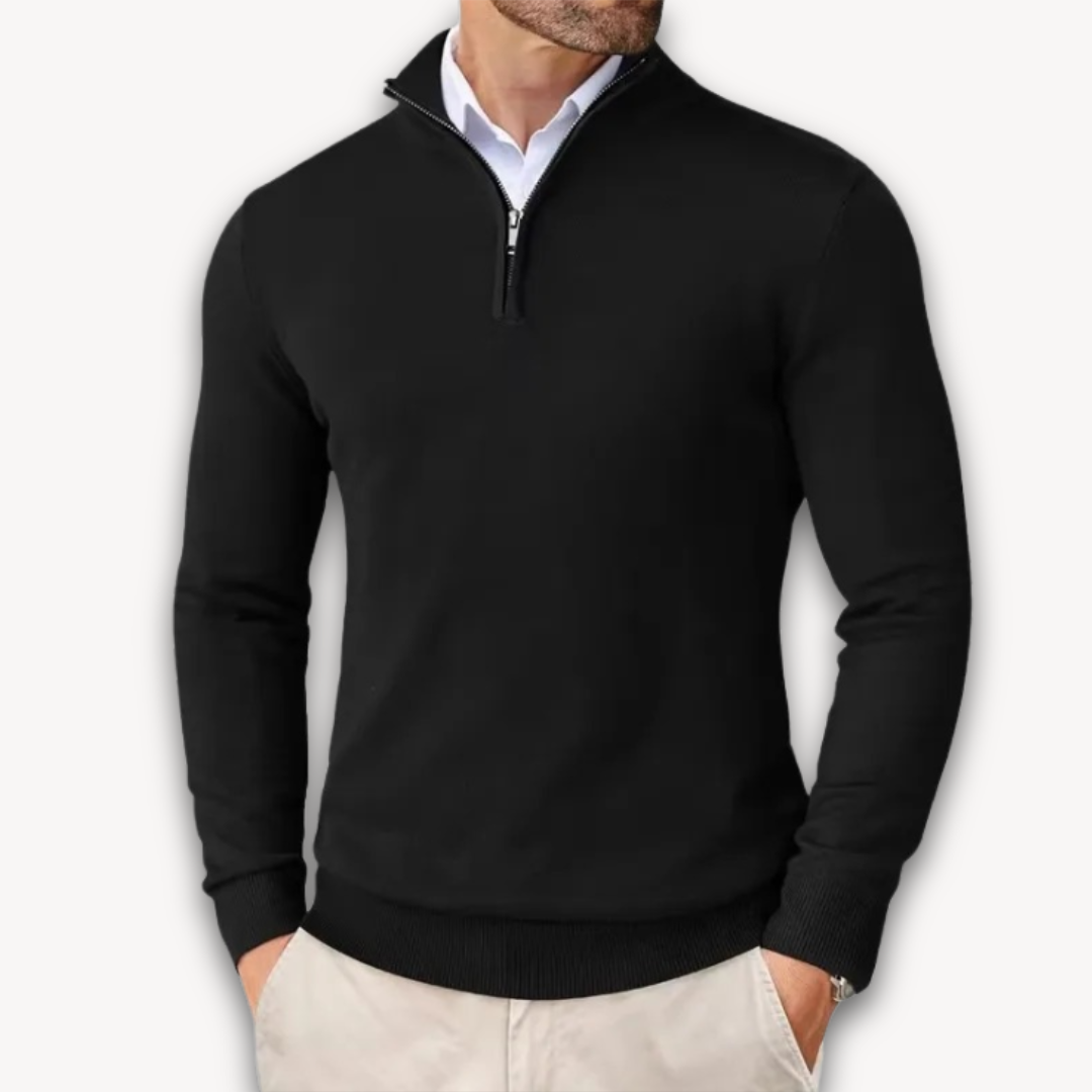 100% COTTON QUARTER-ZIP SWEATER FOR MEN
