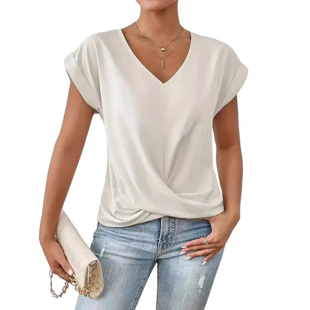 Women's Casual V-neck Blouse With Short Sleeves