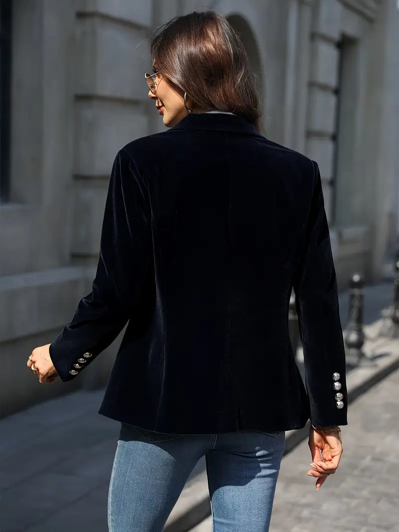 Women's Tailored Blazer with Gold Buttons and Sharp Lapels