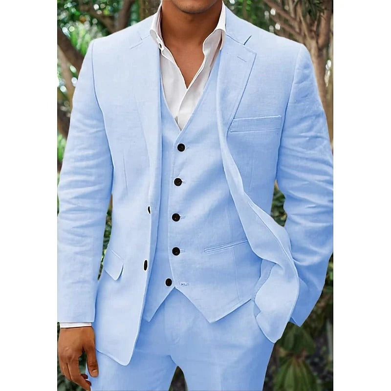 LINEN BLEND THREE-PIECE SUIT