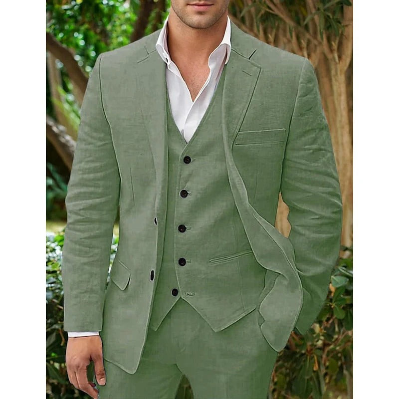 LINEN BLEND THREE-PIECE SUIT