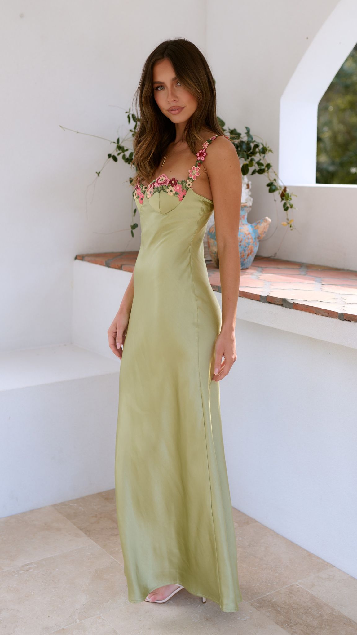 Women's Floral Embroidered Maxi Dress For Summer
