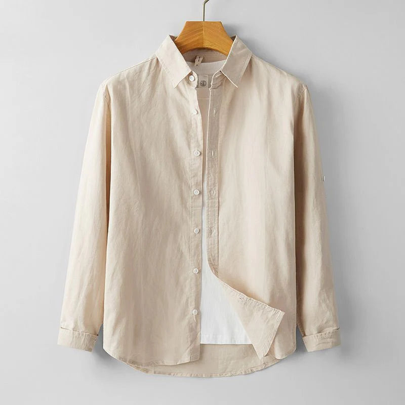 MEN'S LINEN LONG SLEEVE SHIRT WITH BUTTON DOWN FRONT