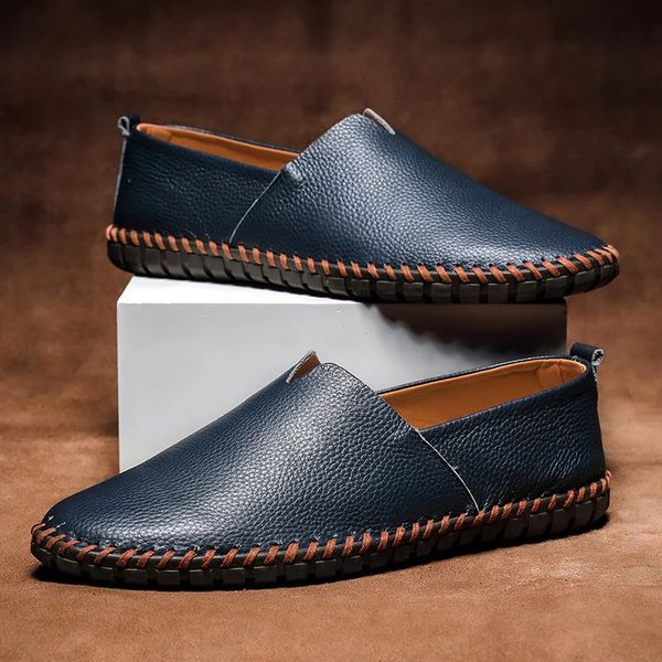 Men's Faux Leather Slip-on Loafers With Hand-stitched Detail