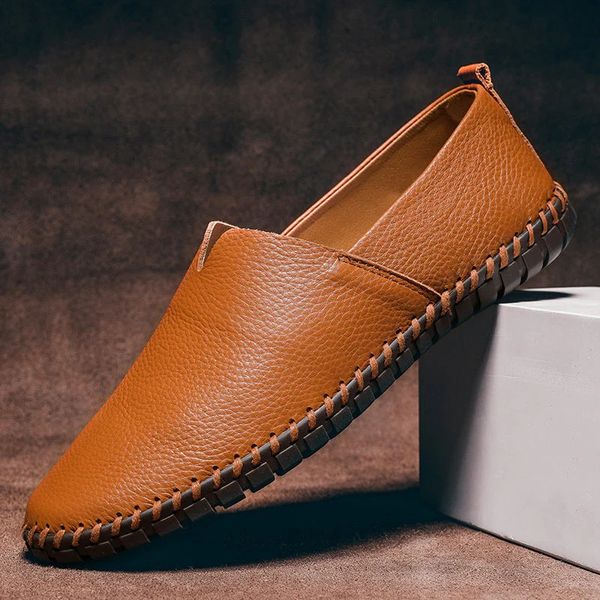 Men's Faux Leather Slip-on Loafers With Hand-stitched Detail