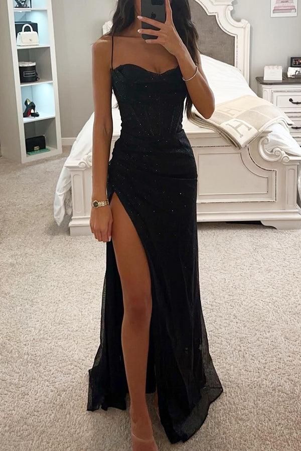 SEQUIN MAXI DRESS WITH HGH SLIT