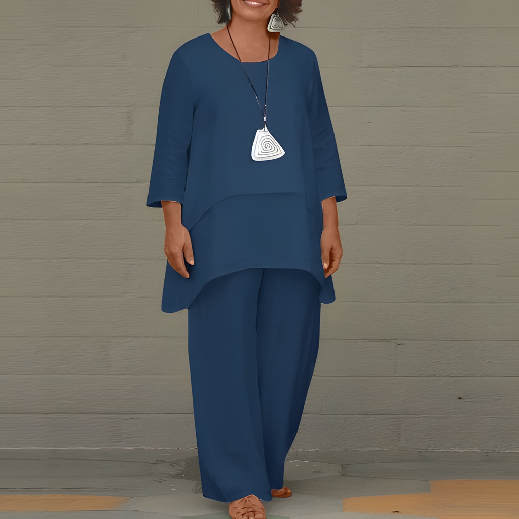 Women's Stylish 2-piece Linen Set With Loose Top And Wide-leg Pants