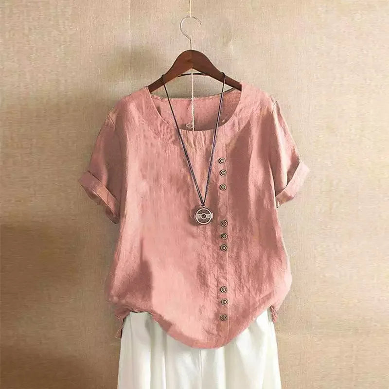 Women's Cotton-Blend Summer Blouse With Button Detail