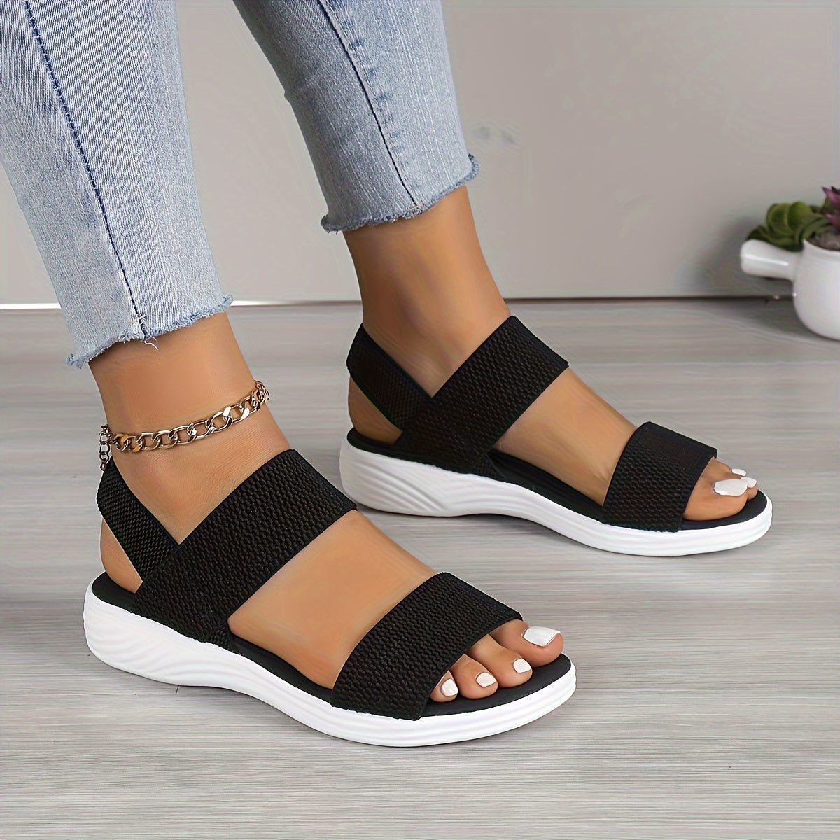 Women's Orthopedic Sandals With Elastic Straps And Cushioned Sole