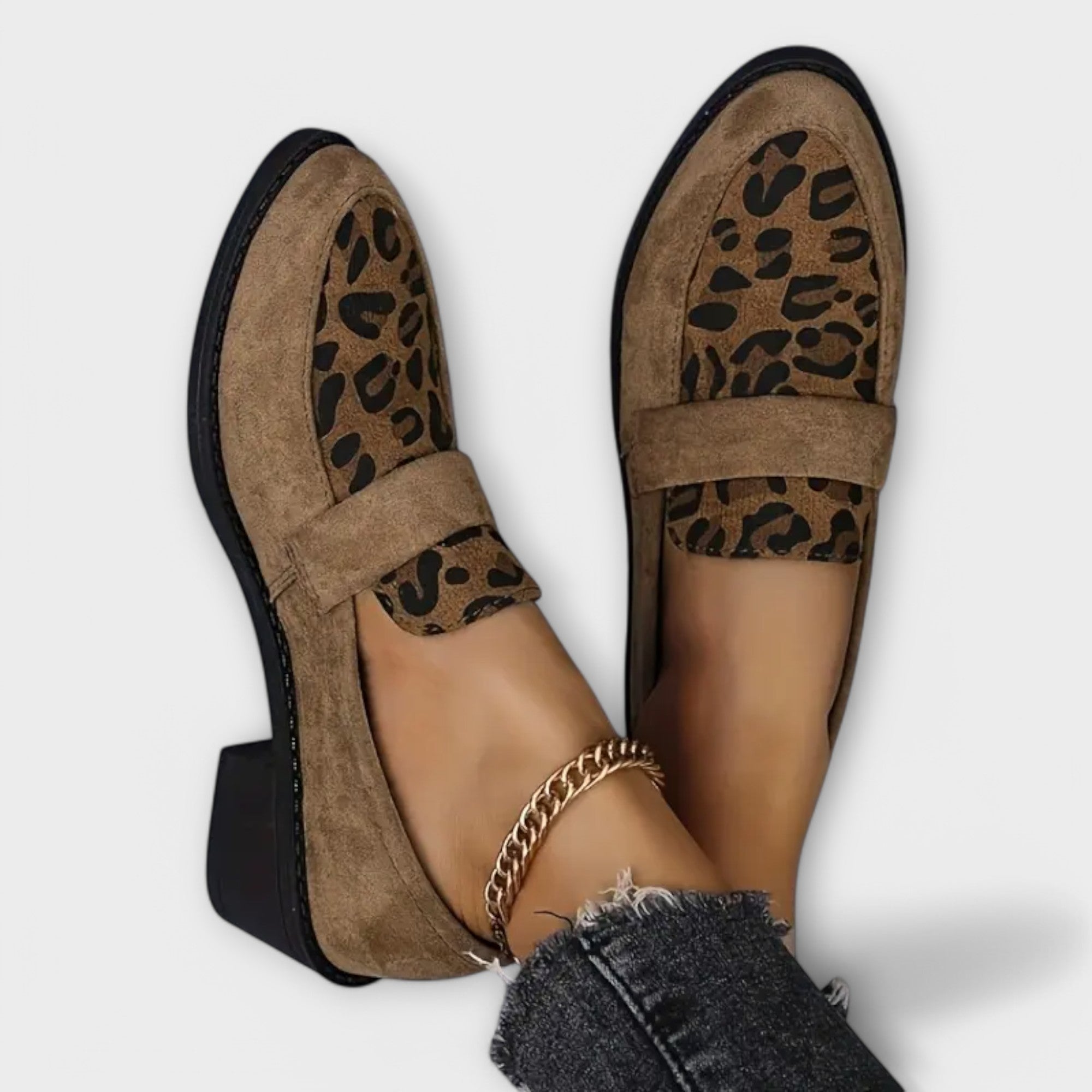 Women's Suede Loafers With Leopard Print Design