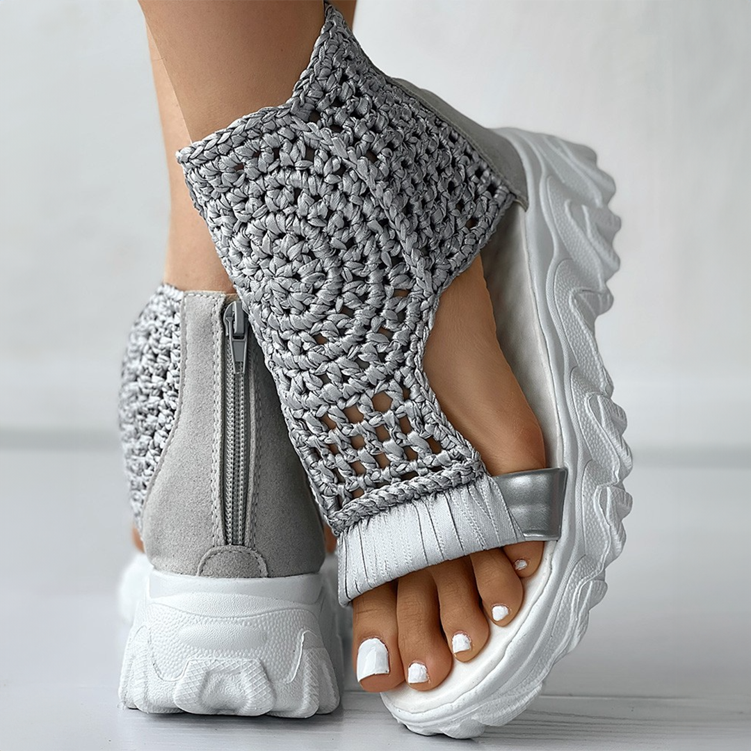 Women's Knitted Platform Sandals With Open Toe & Thick Sole