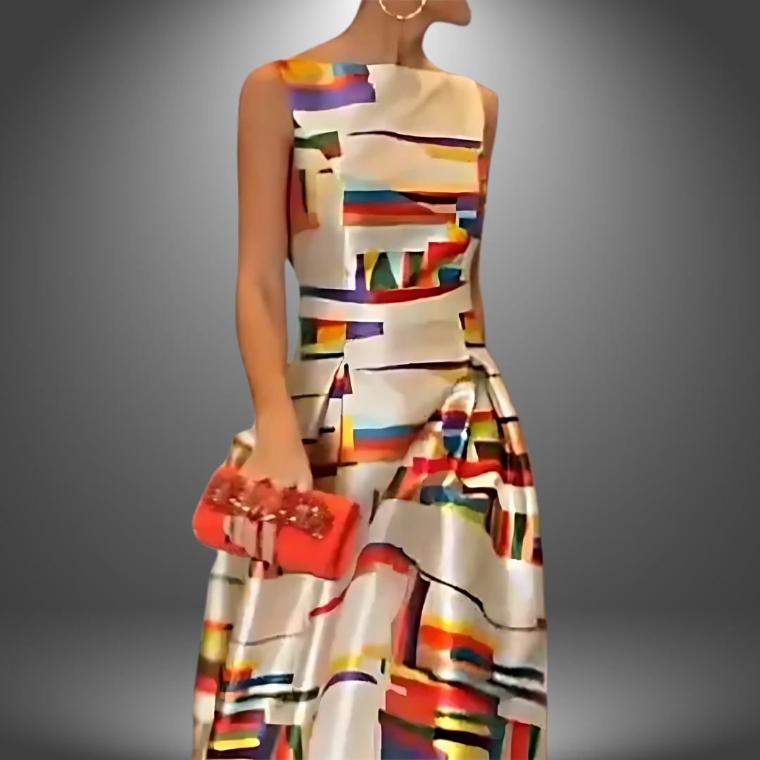 Women's Geometric Print Maxi Dress With Sleeveless Design
