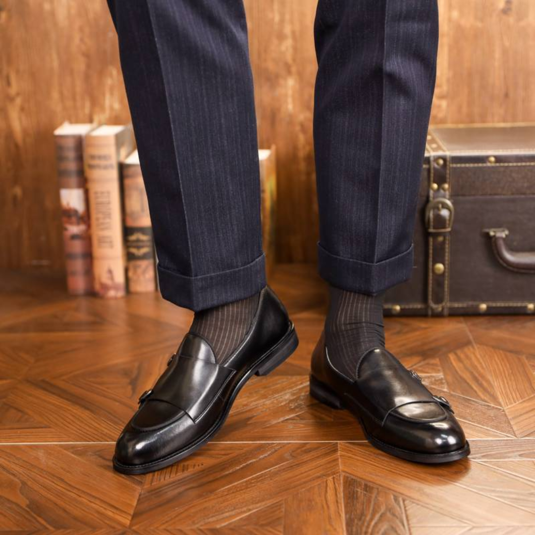 Men's Two-tone Leather Loafers With Buckle Detail