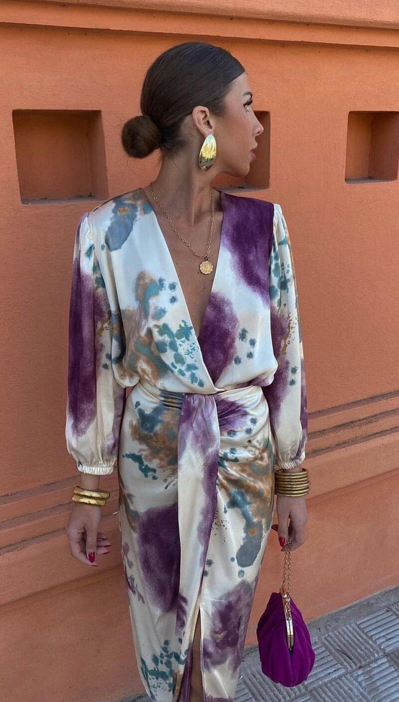 ELEGANT SILK V-NECK DRESS