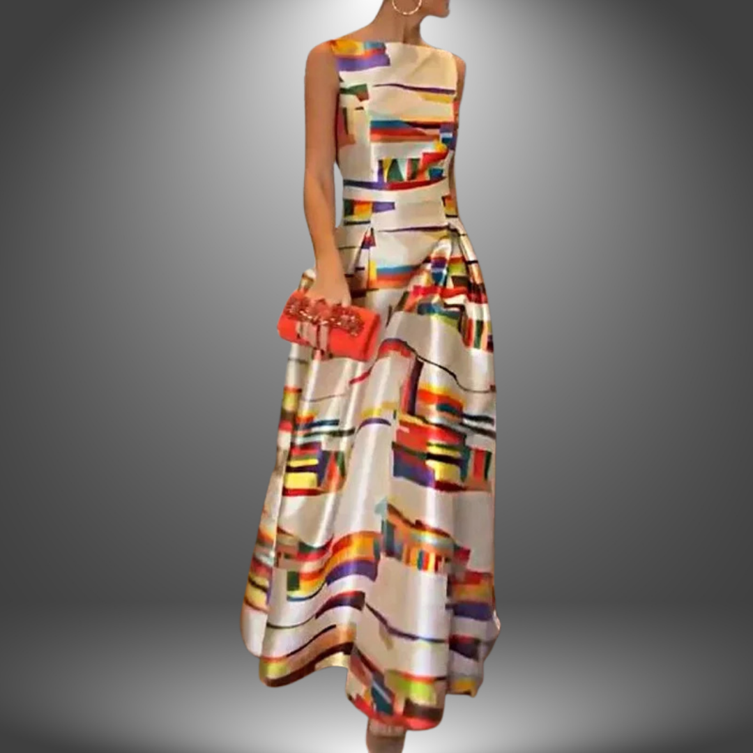 Women's Geometric Print Maxi Dress With Sleeveless Design