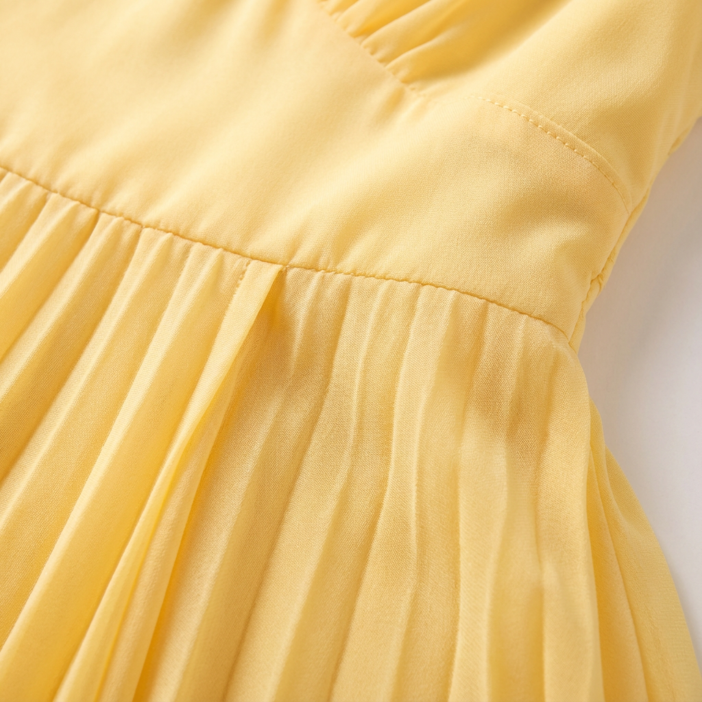 Alana | Women's Yellow Pleated A-Line Maxi Dress