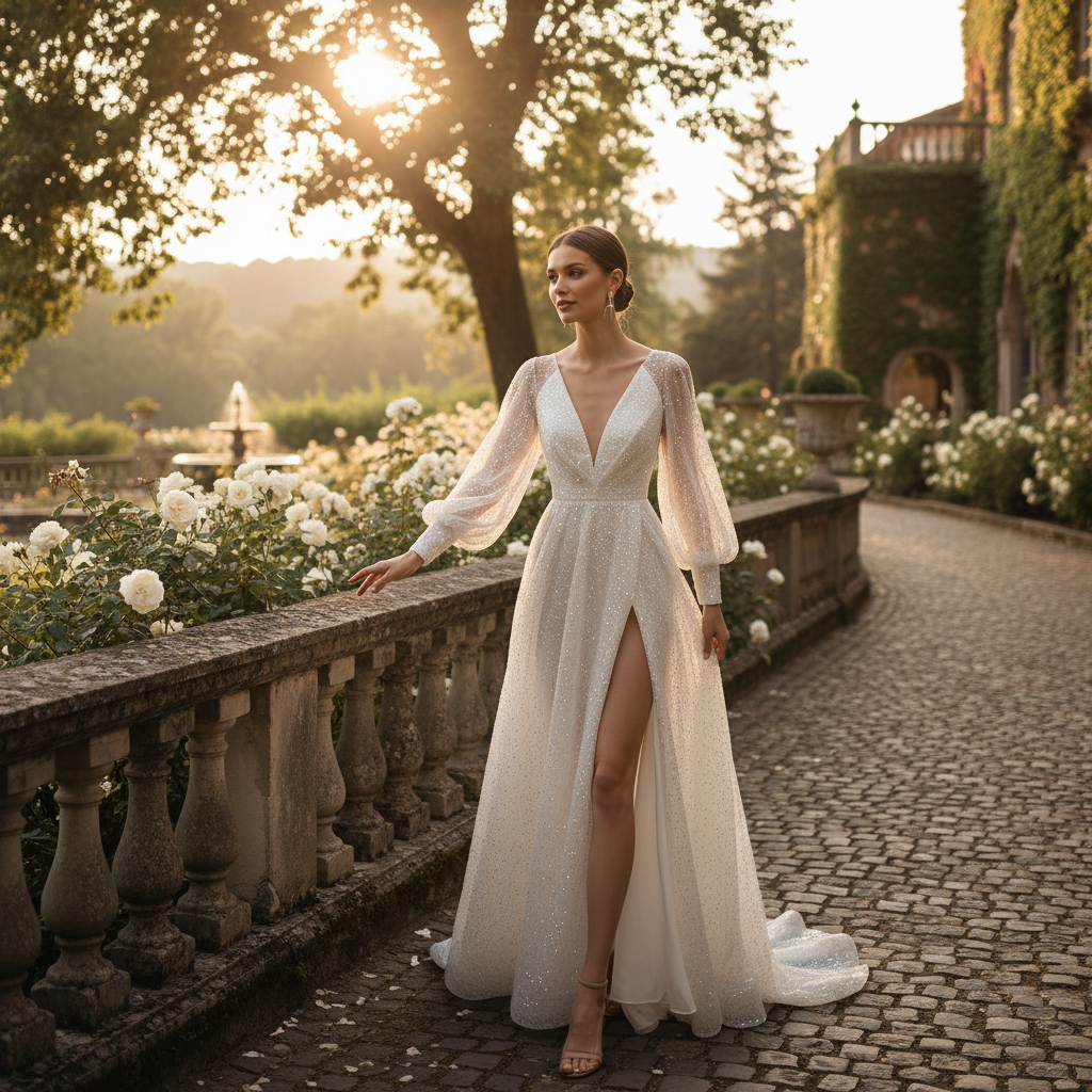 Amelia | Women's Maxi Dress With Bishop Sleeves And Glitter Detail | Elegant