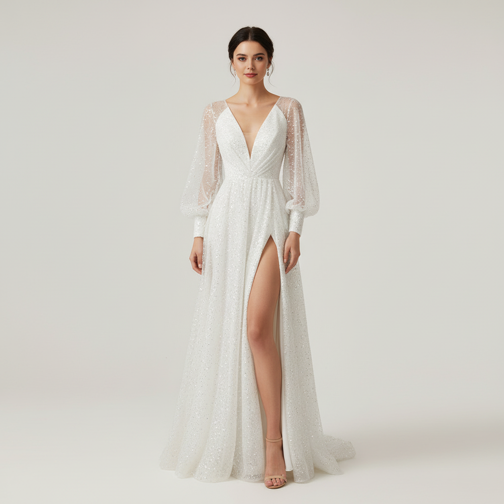 Amelia | Women's Maxi Dress With Bishop Sleeves And Glitter Detail | Elegant