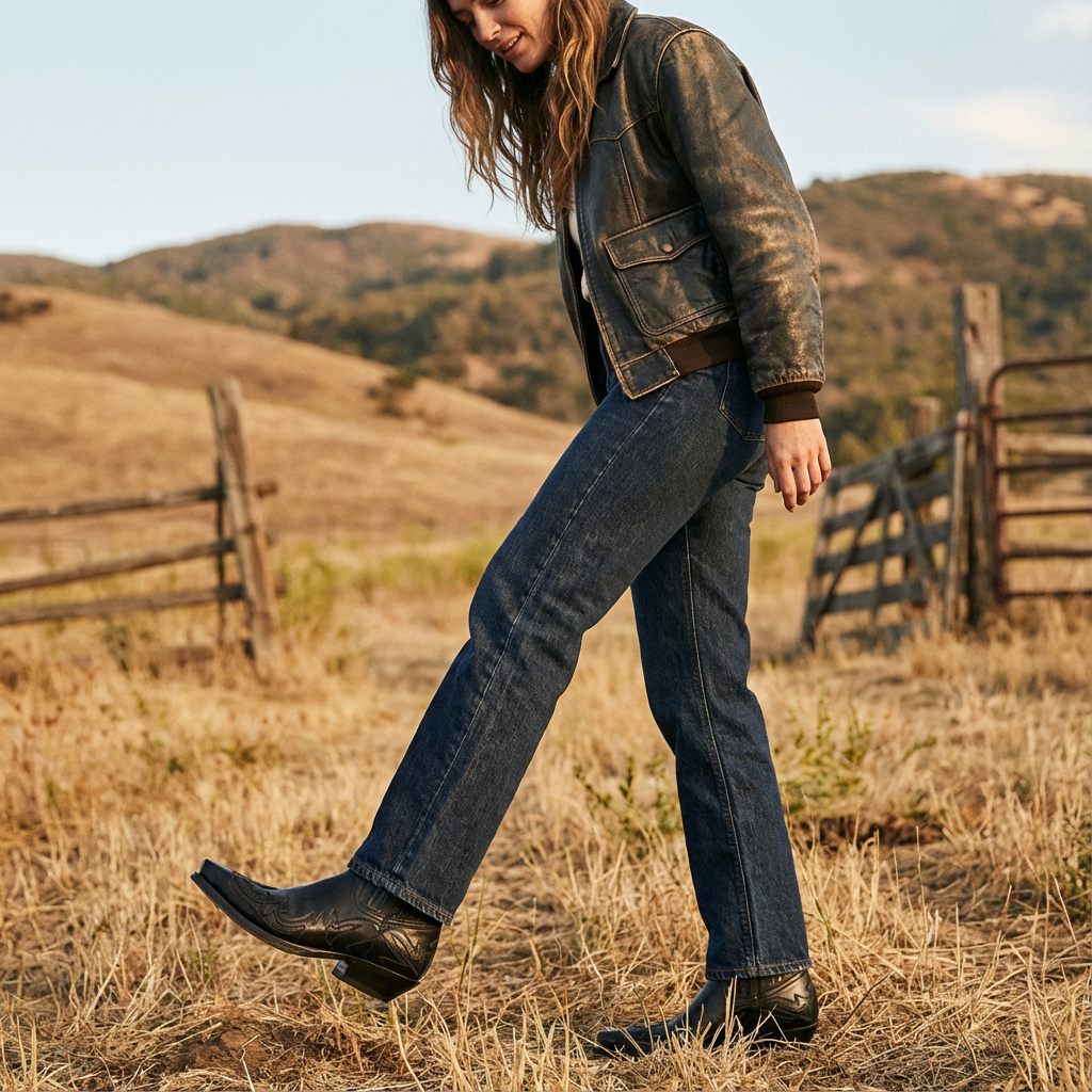 Amelia | Women's Western Ankle Boots With Overlay Detail And Pointed Toe | Sleek