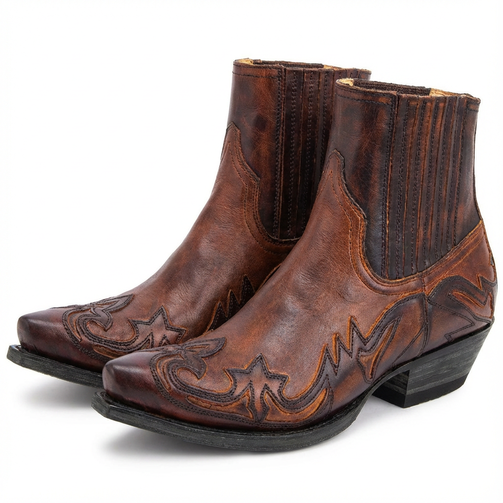 Amelia | Women's Western Ankle Boots With Overlay Detail And Pointed Toe | Sleek