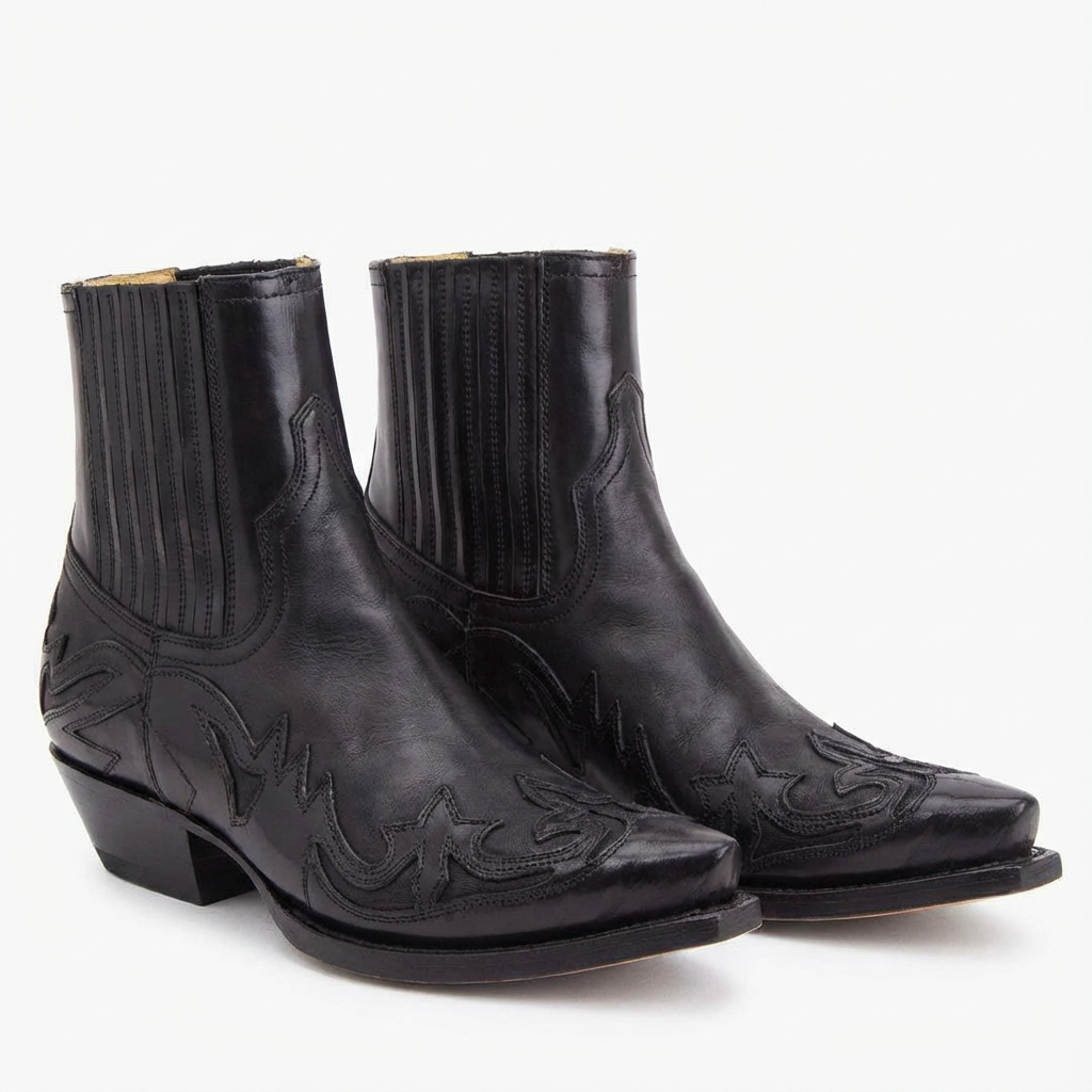 Amelia | Women's Western Ankle Boots With Overlay Detail And Pointed Toe | Sleek