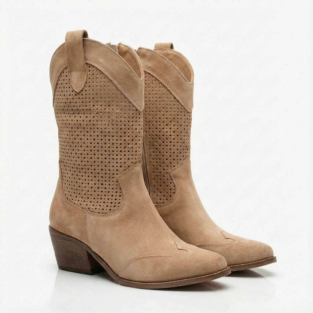 Amelia | Women's Western Boots With Perforated Detail And Pointed Toe | Chic