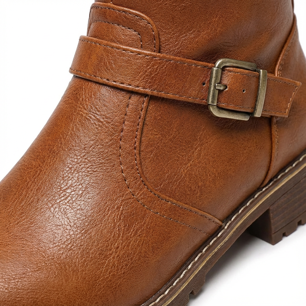 Angela | Women's Block Heel Buckle Knee High Boots