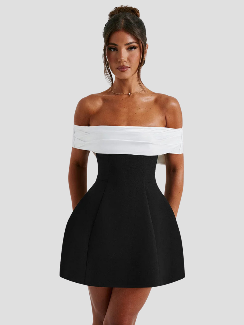 Women's Formal Mini Dress With Off-shoulder Neckline & Bow Detail