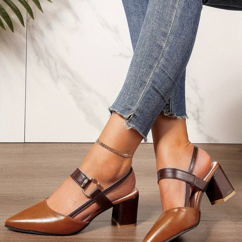 Women's Pointed Toe Slingback Heels With Block Heel