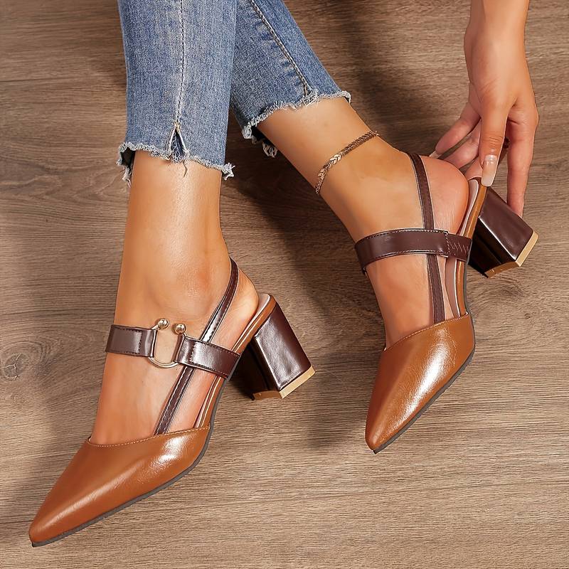 Women's Pointed Toe Slingback Heels With Block Heel
