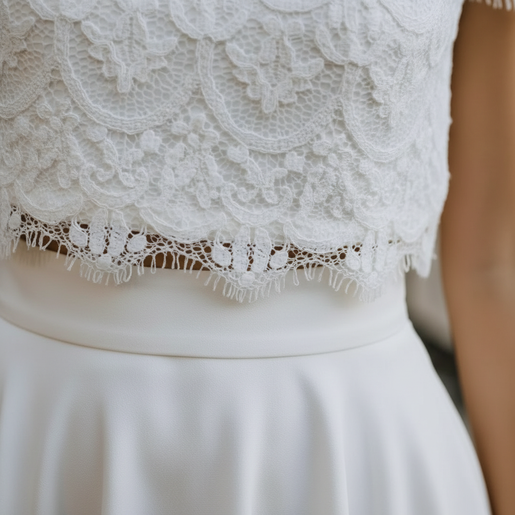 Ava | Women's White Lace Crop Top And Maxi Skirt Set With Fringe Detail | Boho