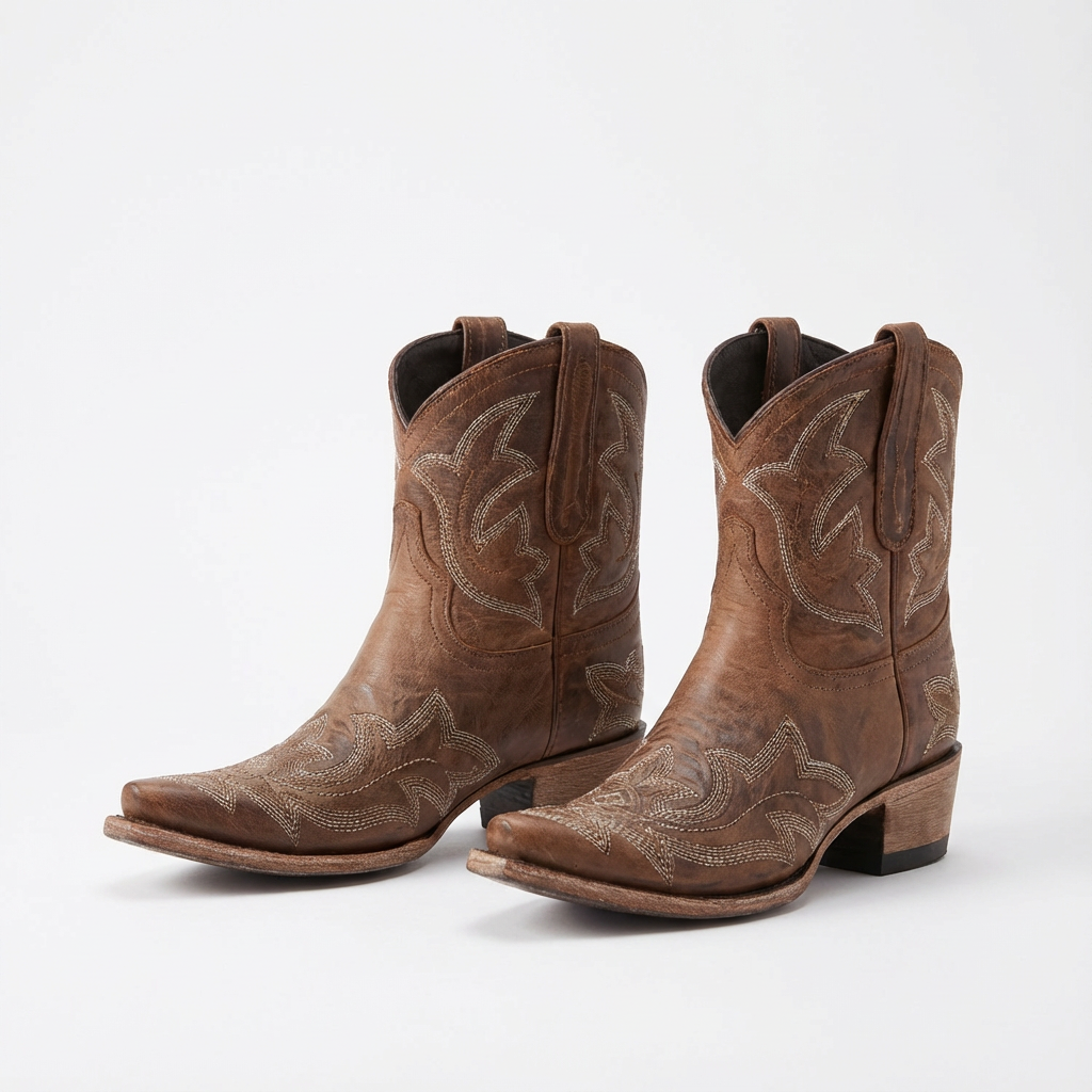 Ava | Women's Western Ankle Boots With Embroidered Stitching And Snip Toe | Rustic