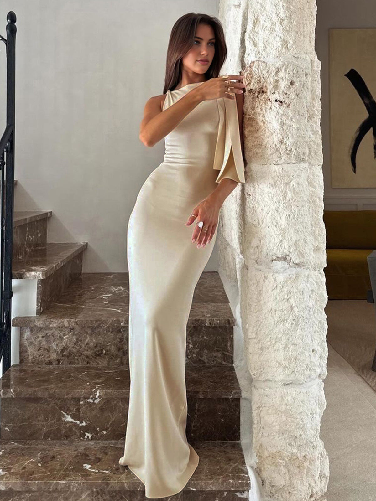 JERSEY KNOTTED SLEEVELESS MAXI DRESS