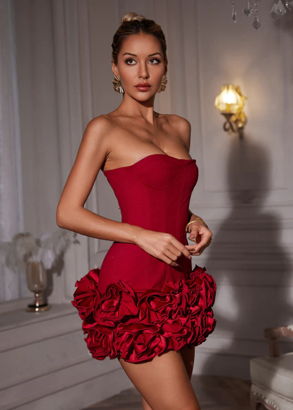 Women's Strapless Corset Mini Dress With Bubble Skirt