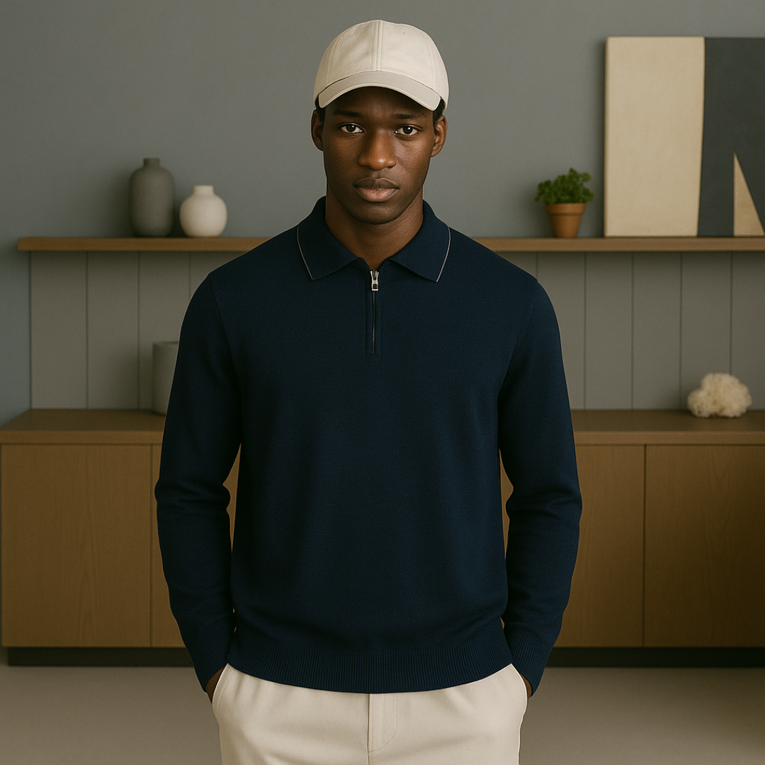 Cashmere Half-Zip Polo Shirt for Men – Lightweight, Breathable, Regular Fit Casual Wear