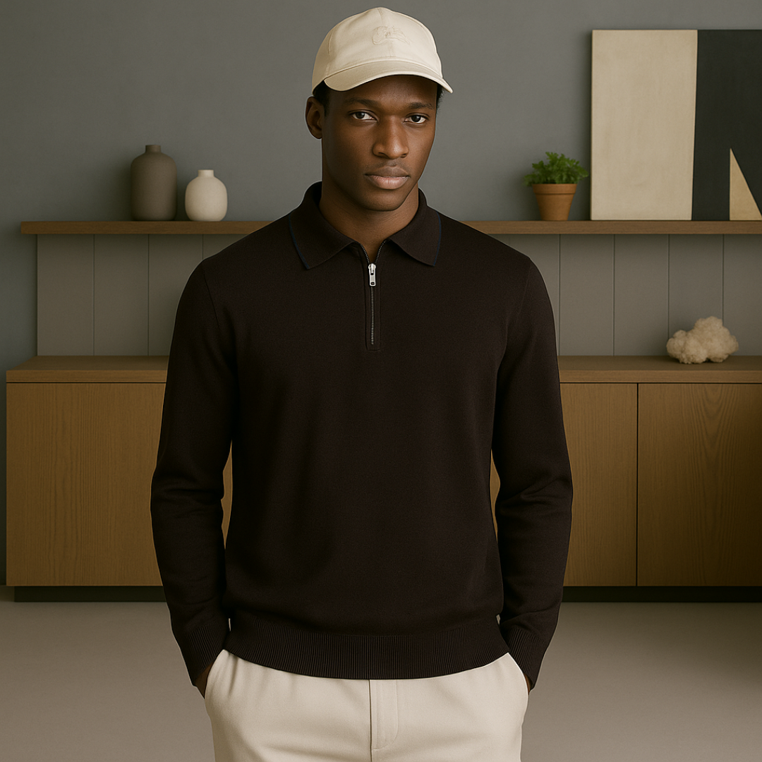 Cashmere Half-Zip Polo Shirt for Men – Lightweight, Breathable, Regular Fit Casual Wear