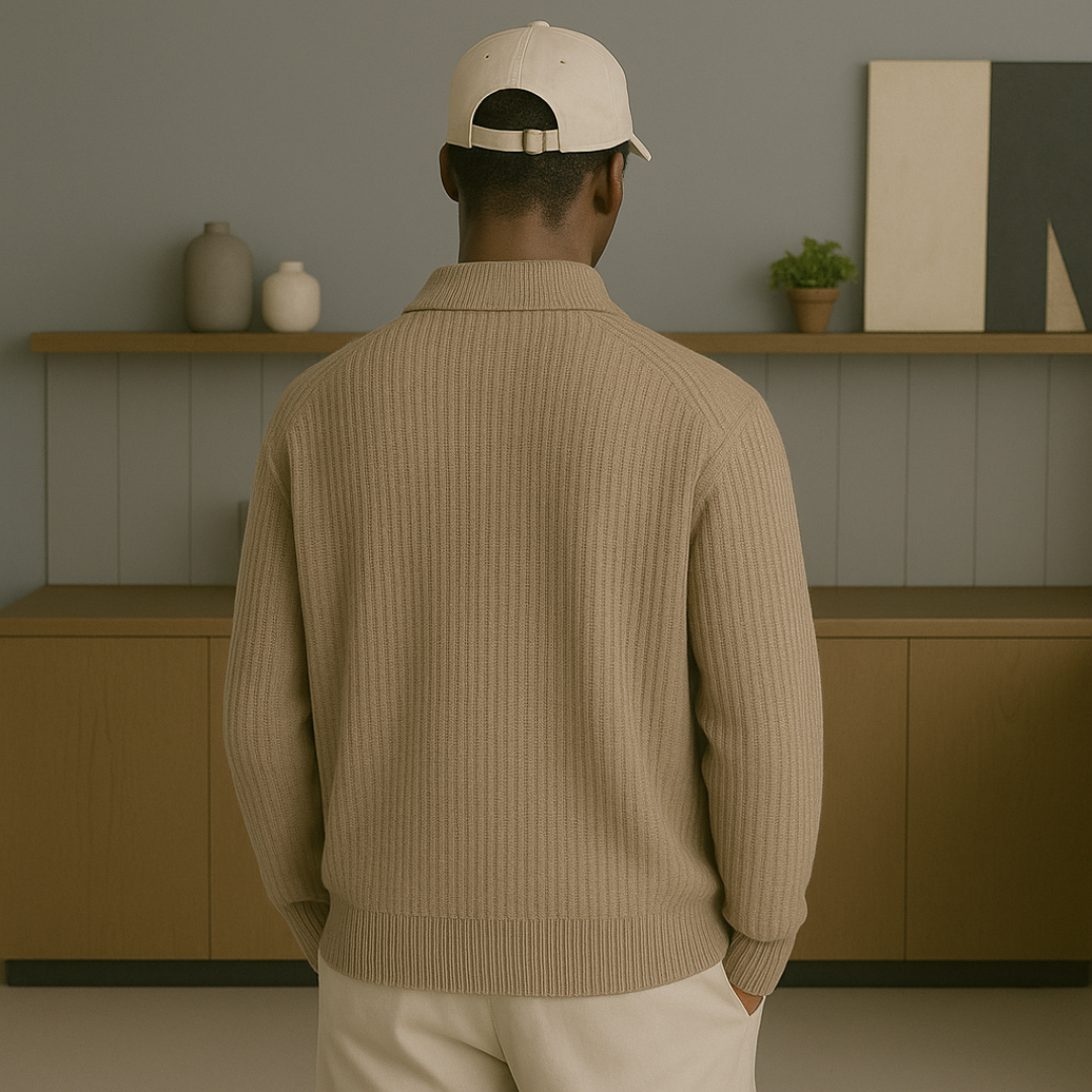Cashmere Half-Zip Sweater for Men – Luxurious Softness, Relaxed Fit, Durable Rib Structure
