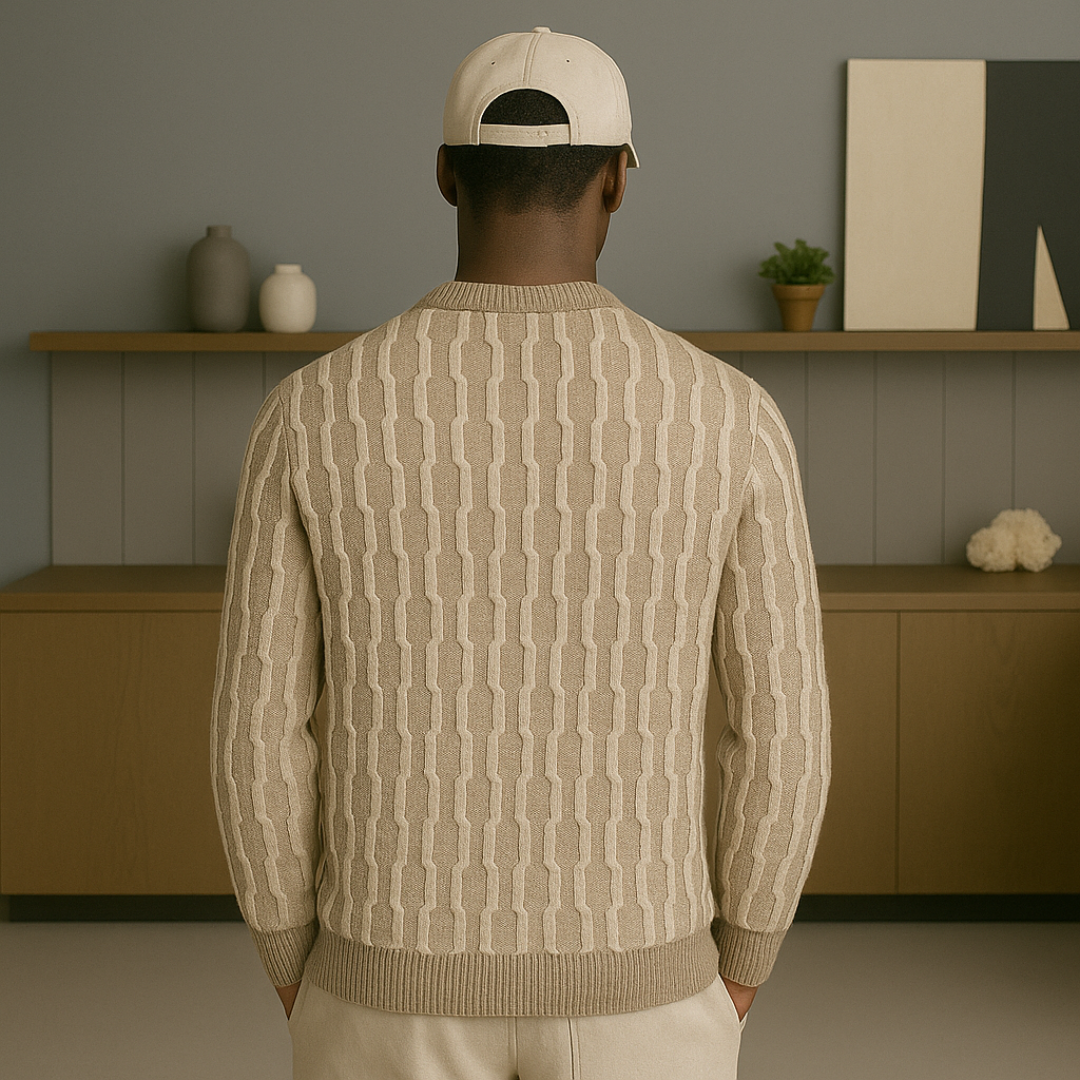 Cashmere Sweater for Men with Relief Pattern – Lightweight Round Neck Design, Elegant and Comfortable