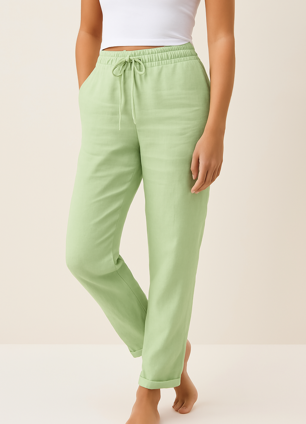 Women's Linen-blend Trousers With Drawstring Waist