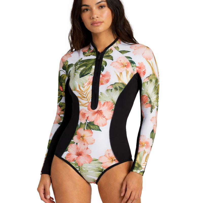 Bella | Women's Surf Suit With Floral Pattern And Front Zip | Active
