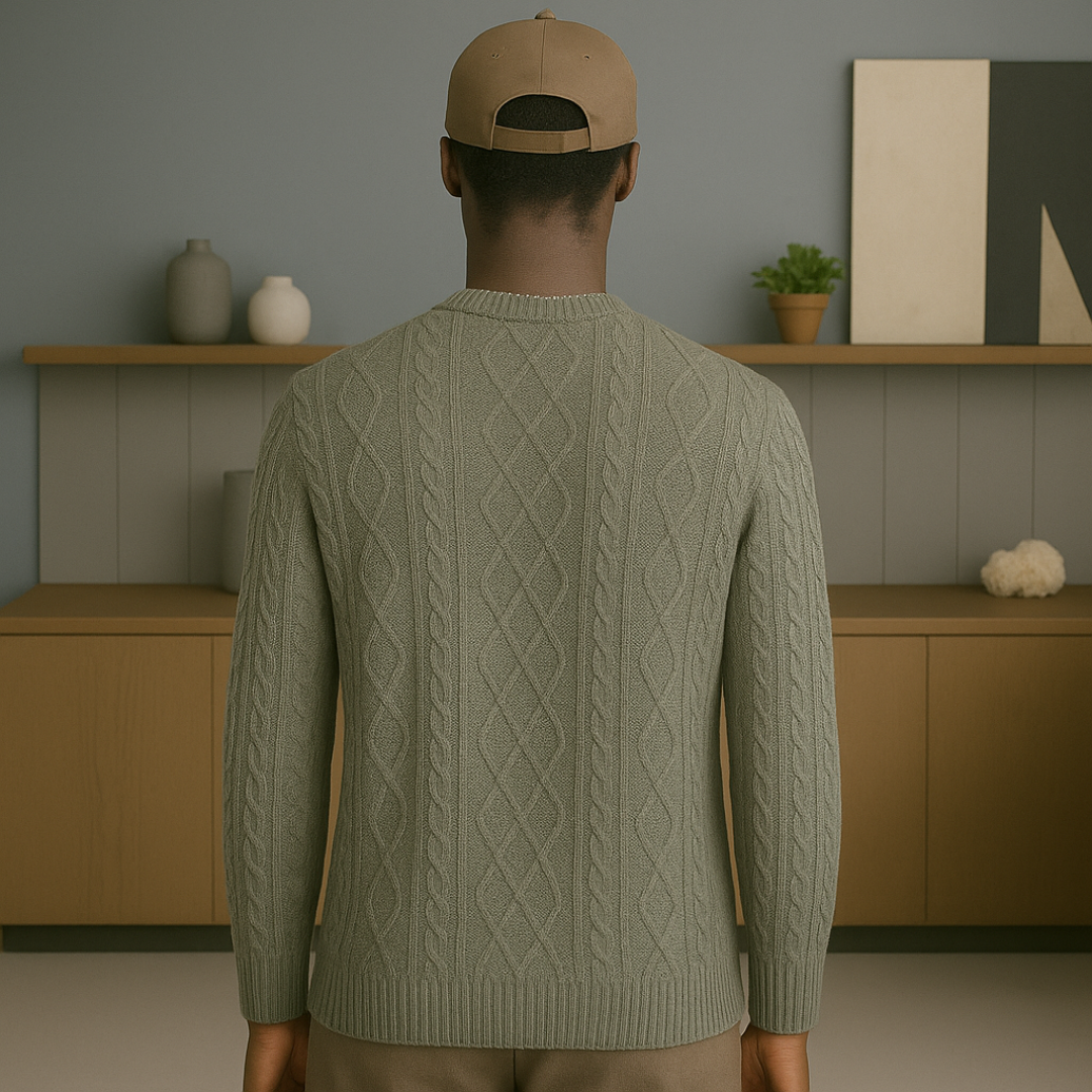 Classic Cashmere Cable Knit Sweater for Men – Round Neck, Ribbed Details, Timeless Fit, 100% Cashmere