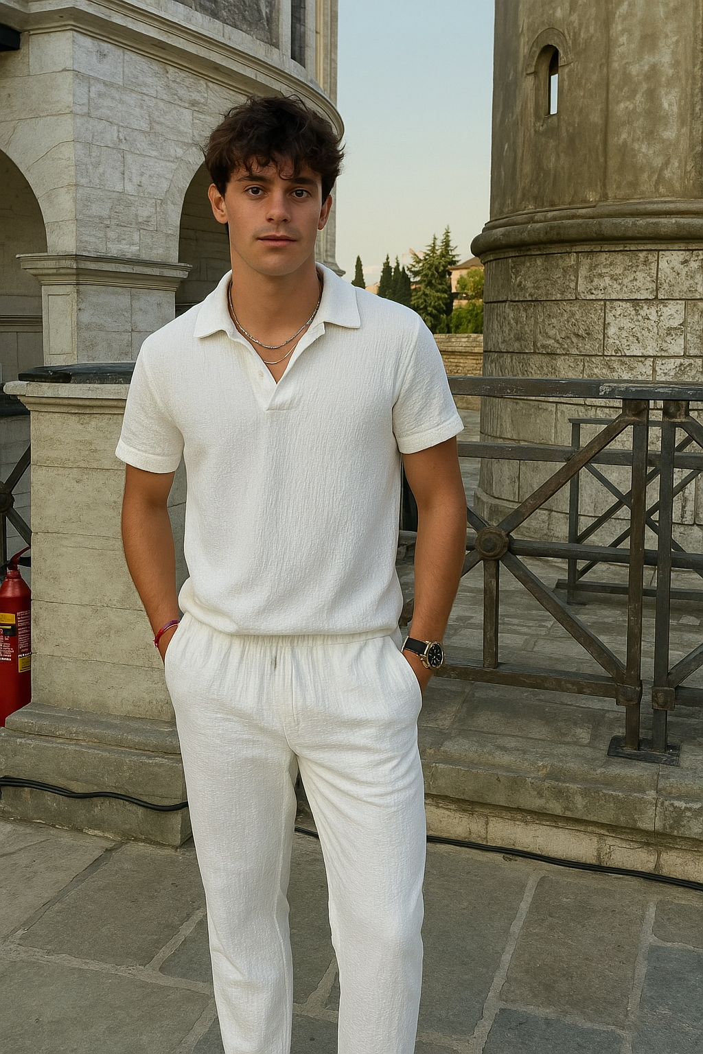 Men's Classic Cotton Polo Set & Straight-Leg Pants