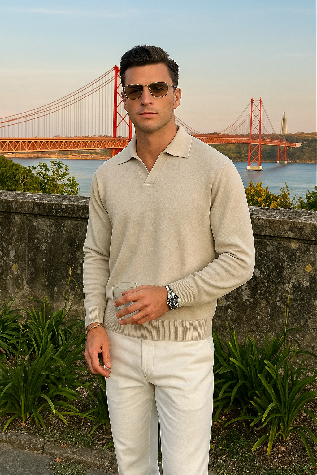 Old Money Long Sleeve Polo Shirt for Men