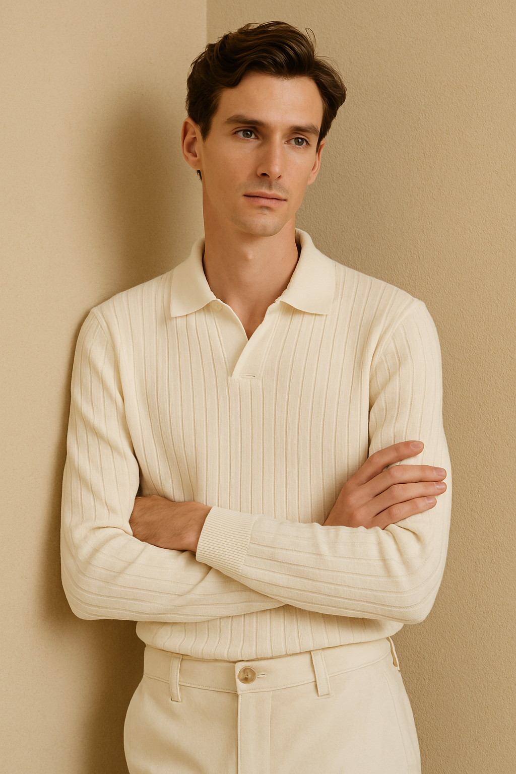 Men's Classic Cotton Long Sleeve Polo Sweater