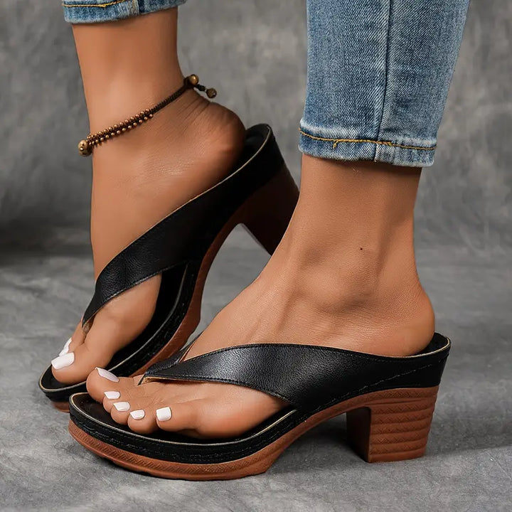 Women's Block Heel Flip-flop Sandals With Mid-heel