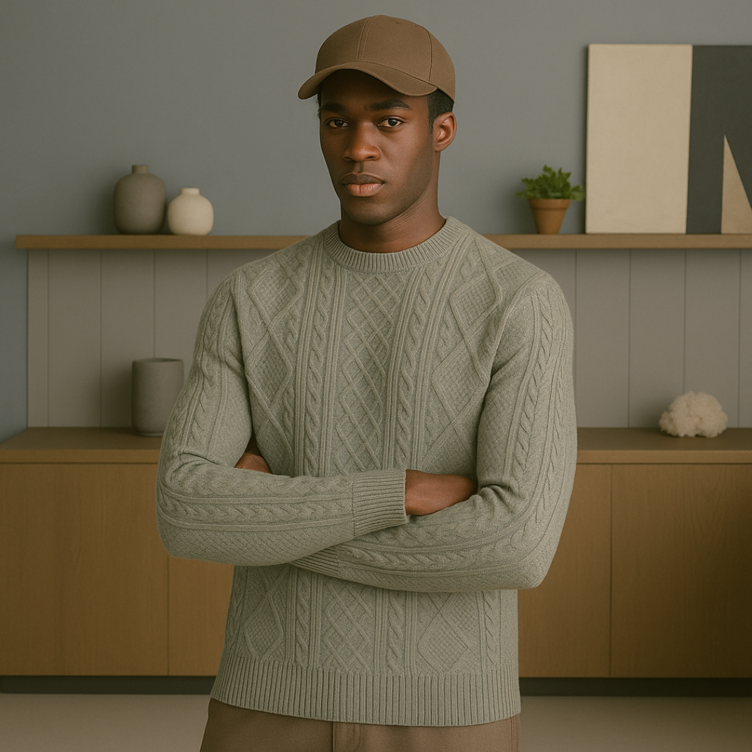 Diamond Knit Cashmere Sweater for Men - Luxurious Softness, Classic Fit, 100% Cashmere