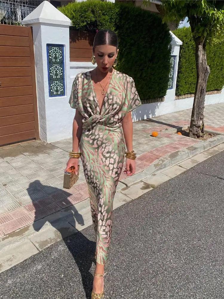 SATIN FLORAL MIDI DRESS FOR WOMEN