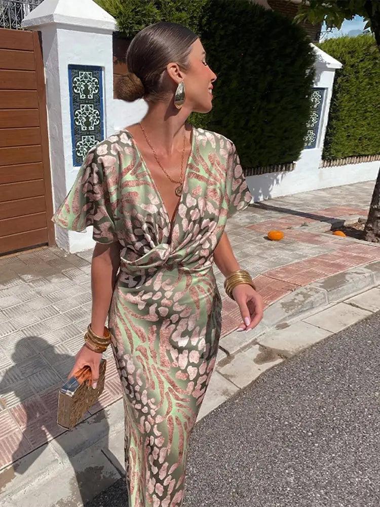 SATIN FLORAL MIDI DRESS FOR WOMEN